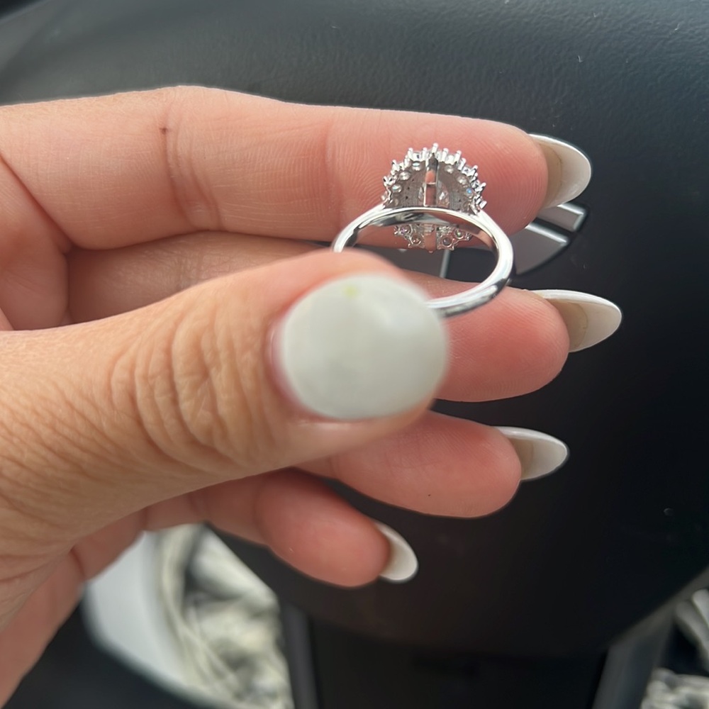 14k/silver Elegant Black and White lab grown brilliant Halo Ring - Picture 10 of 11